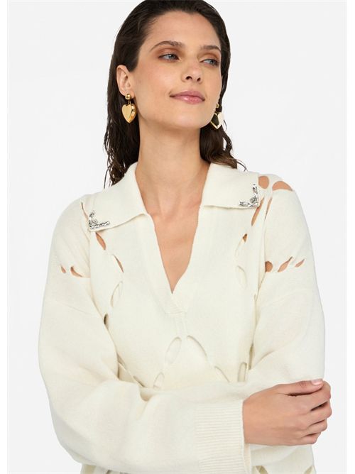 Maglia 100% lana con ricami gioiello LIU JO | MF5038MS009/10701